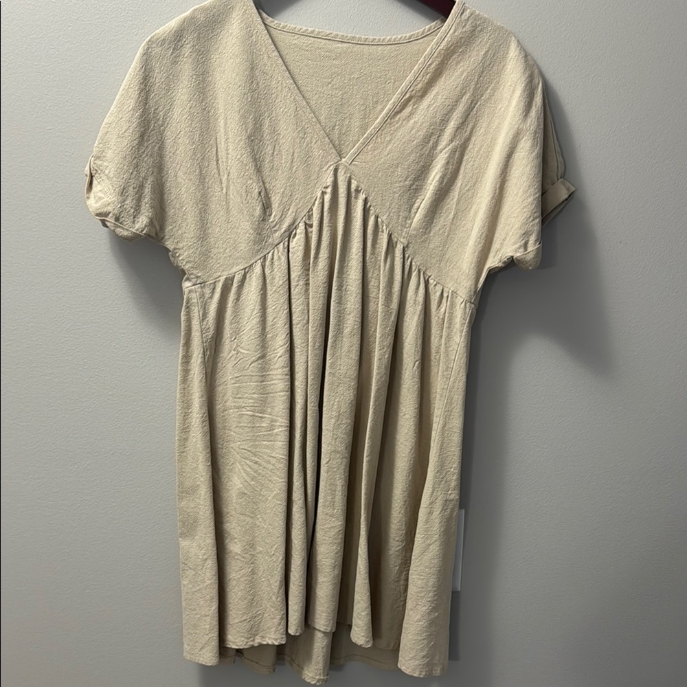 SHEIN Tan Asymmetrical Mini Dress with Short Sleeves